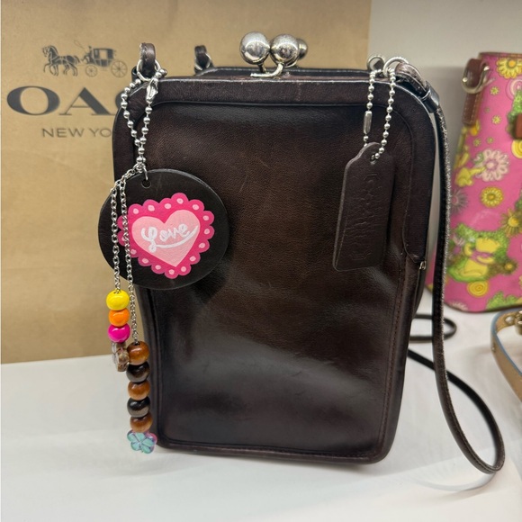 Coach Vintage Bonnie Cashin Carry doble Kiss-lock Brown Leather Shoulder Bag. - Picture 8 of 13